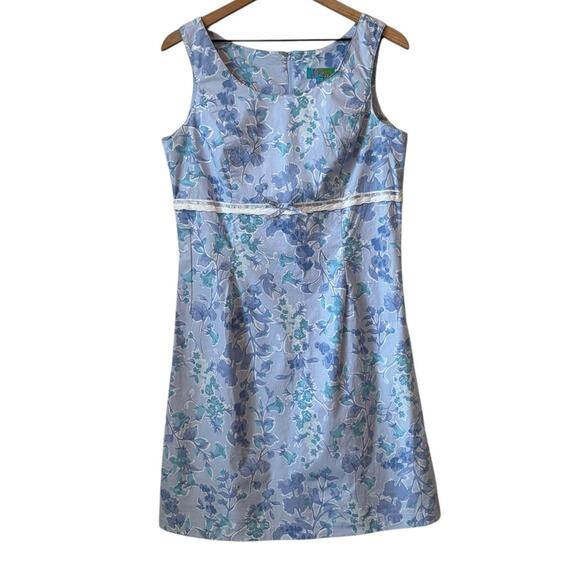 90s VTG Tahiti Reef Club Floral Hawaiian Dress M Sleeveless Cotton Stretch Blue - Picture 1 of 12